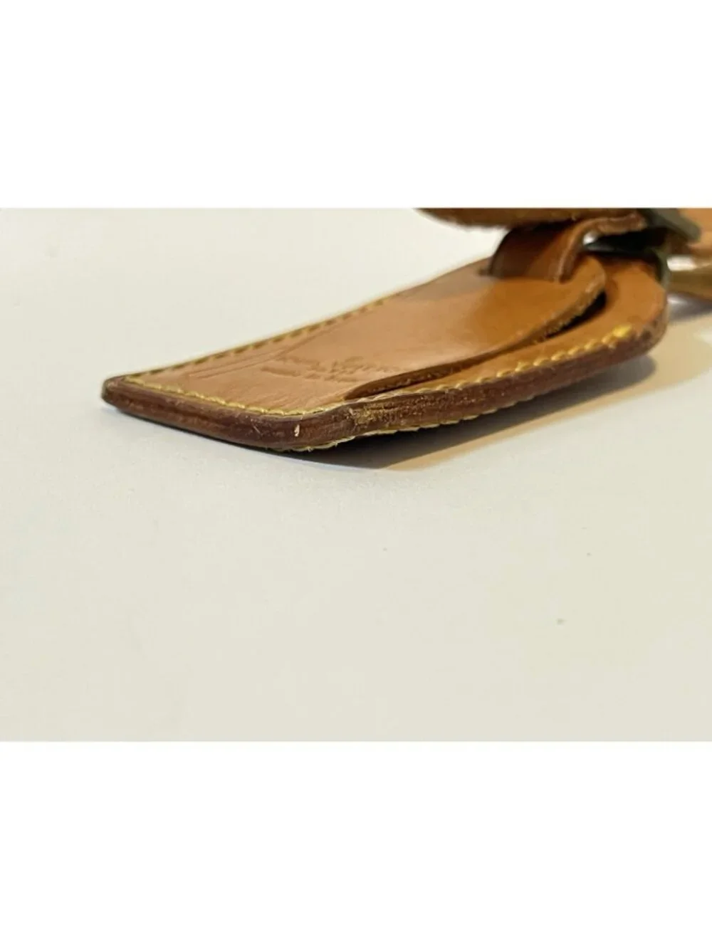 Authentic Louis Vuitton Vachetta Leather Luggage Tag Brass Buckle Made France